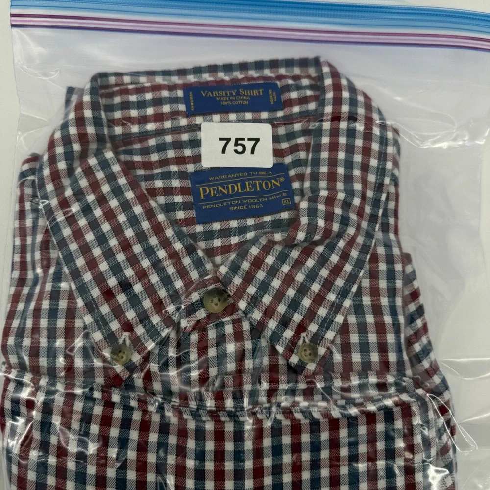 Pendleton Button Down Mens XL Navy Red Gingham Cotton Varsity Shirt